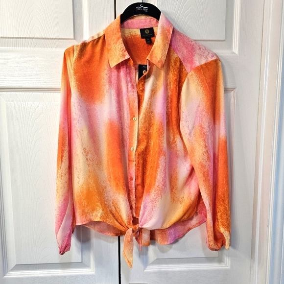 NWT JM Collection Petite Dye Dreams Tie-Front Blouse PXL Tangerine - Picture 1 of 15
